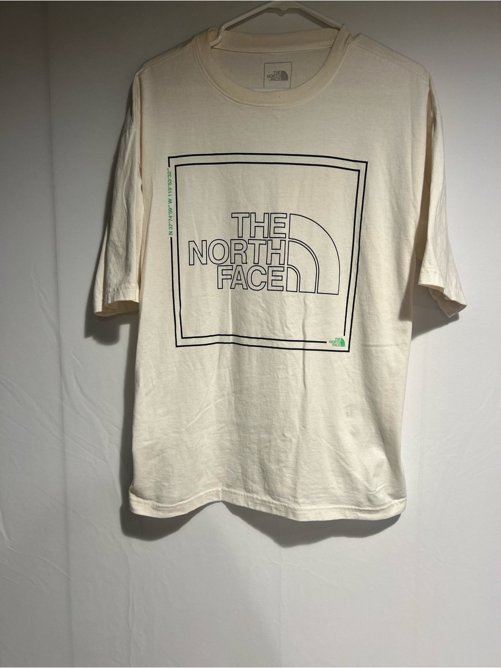 The North Face Cream Short Sleeve Logo Tee with Black Print